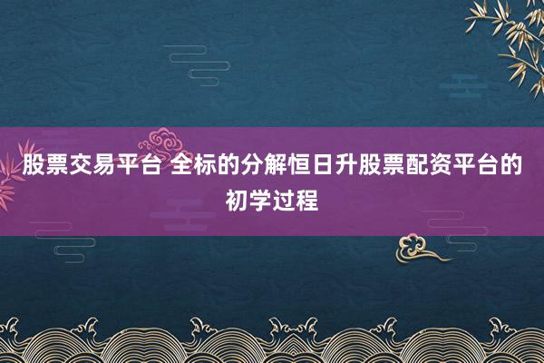 股票交易平台 全标的分解恒日升股票配资平台的初学过程