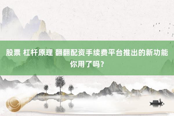 股票 杠杆原理 翻翻配资手续费平台推出的新功能你用了吗？