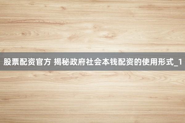 股票配资官方 揭秘政府社会本钱配资的使用形式_1