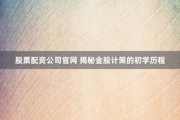 股票配资公司官网 揭秘金股计策的初学历程