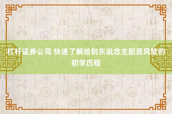 杠杆证券公司 快速了解给别东说念主配资风险的初学历程