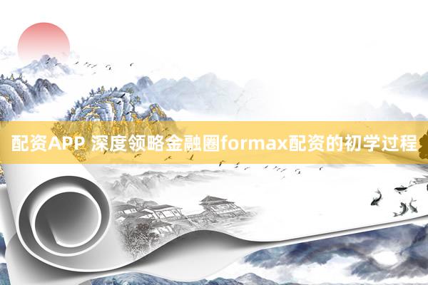 配资APP 深度领略金融圈formax配资的初学过程